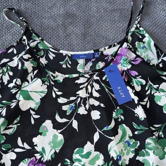 Apt. 9‎ Floral Camisole Black Green Purple Sleeveless Adjustable Straps Size Med - Picture 7 of 9